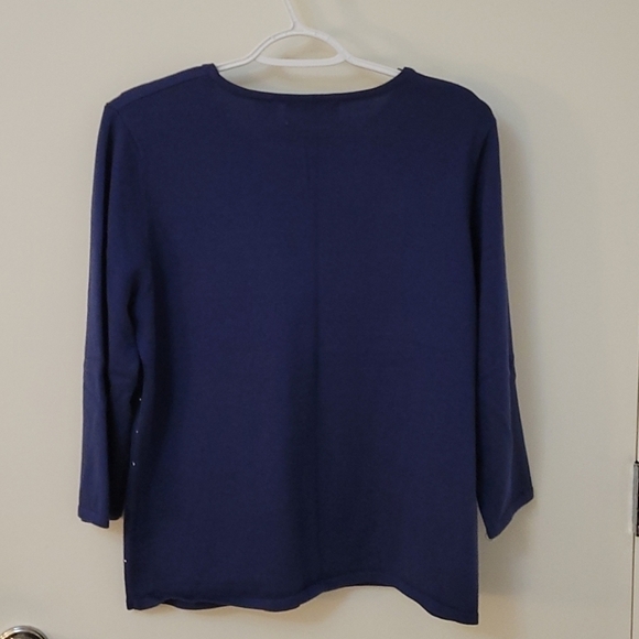 5/$25 Alfred DUNNER Blue Silver Studded Half Sleeve Crew Neck Blouse - Picture 2 of 7